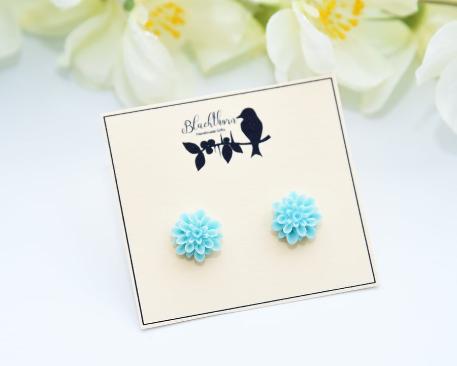 Pale Blue Dahlia Earrings