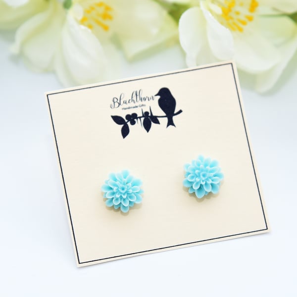 Pale Blue Dahlia Earrings