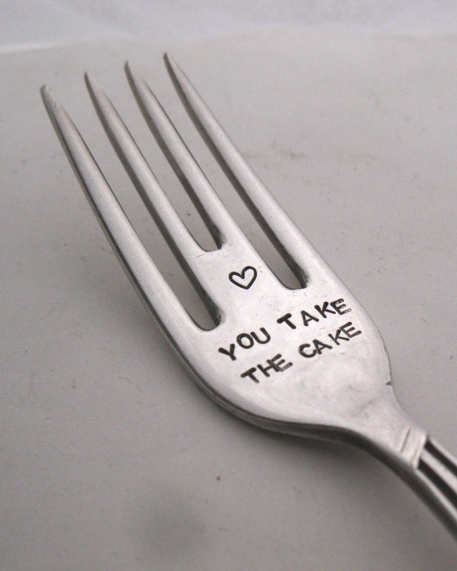 You take the cake, handstamped vintage cakefork