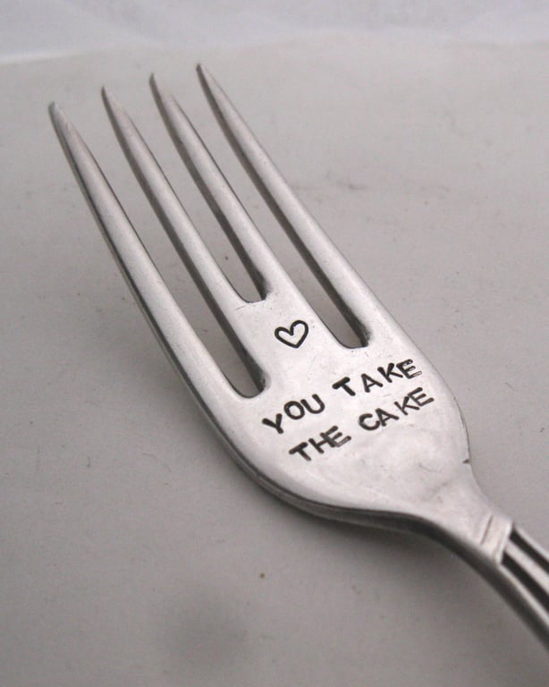 You take the cake, handstamped vintage cakefork