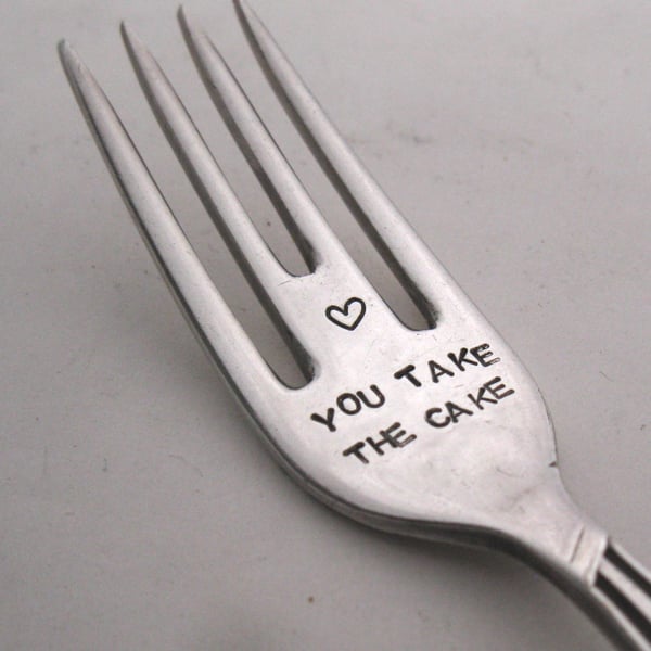 You take the cake, handstamped vintage cakefork