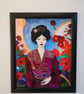 Japanese Wall Art Asian Decor - geisha with kimono surrounded by flowers glass p - Image 7