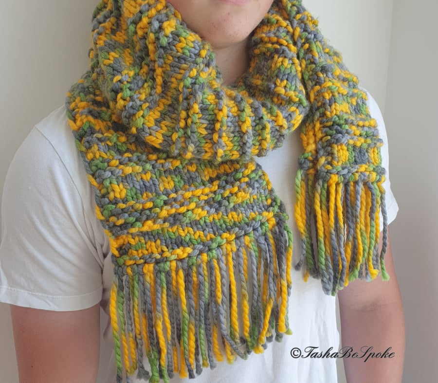 Knitted unisex scarf,  Chunky acrylic knit scarf 