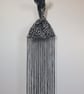 Snow leopard print faux fur fabric Japanese Knot bag with 48cm black tassel trim