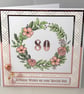 Rose gold flower wreath 80th Birthday card