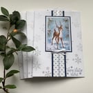  CHRISTMAS CARDS,( pack of 4, large ) Deer . Nature . Traditional. Red, gold.