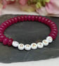 Pink chalcedony "brave" stretch gemstone bracelet, manifest, intention - Image 4