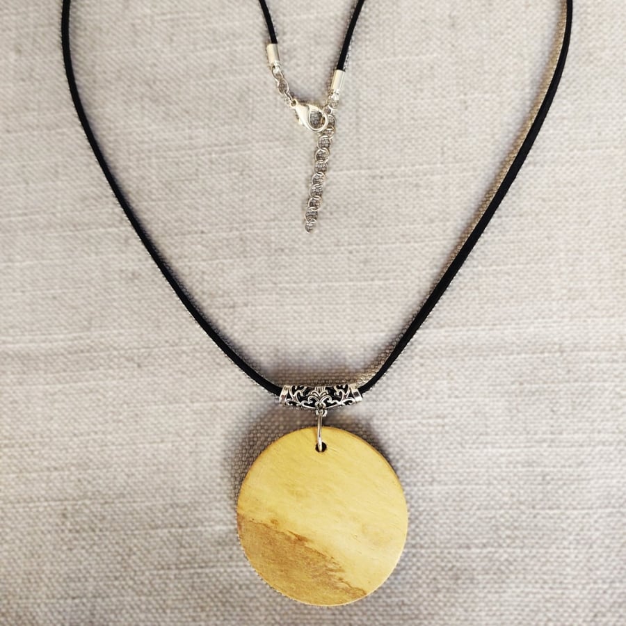Upcycled Round Wood Pendant Necklace Hand-Finished Reclaimed Wood Jewellery