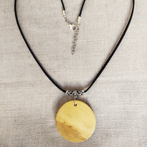 Upcycled Round Wood Pendant Necklace Hand-Finished Reclaimed Wood Jewellery