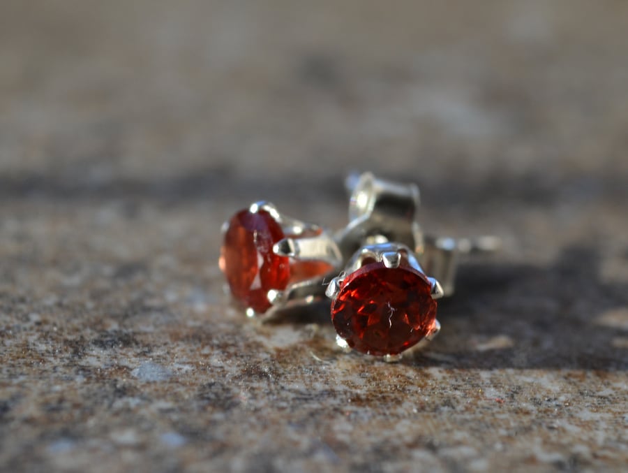 Garnet and sterling silver stud earrings - January Birthstone