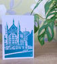 Winchester Cathedral original linocut print greeting card blank turquoise  