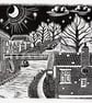 View Over Hawkesbury Junction, linocut print by John Freeman 