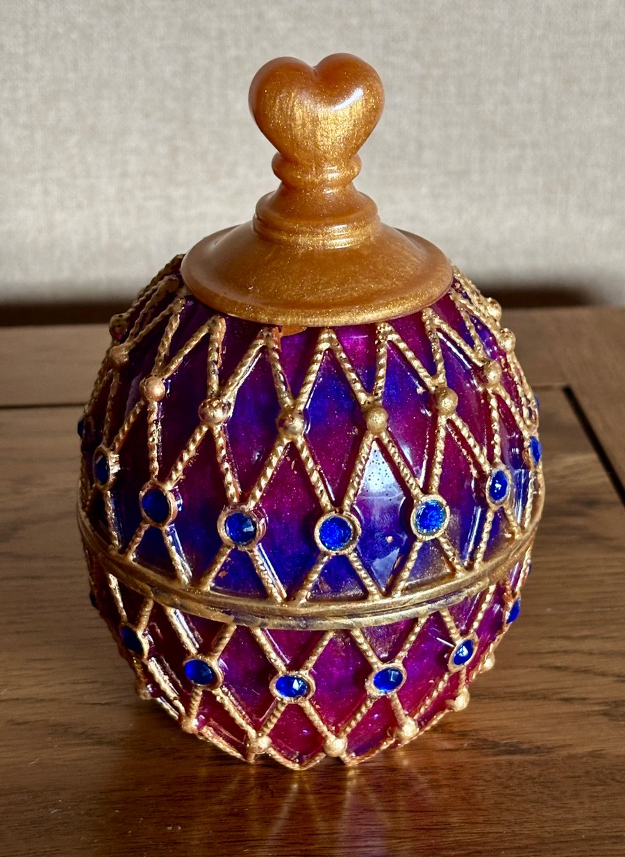 Handmade Egg Shaped Resin and Rhinestone Jewellery-Trinket Box, Ornament