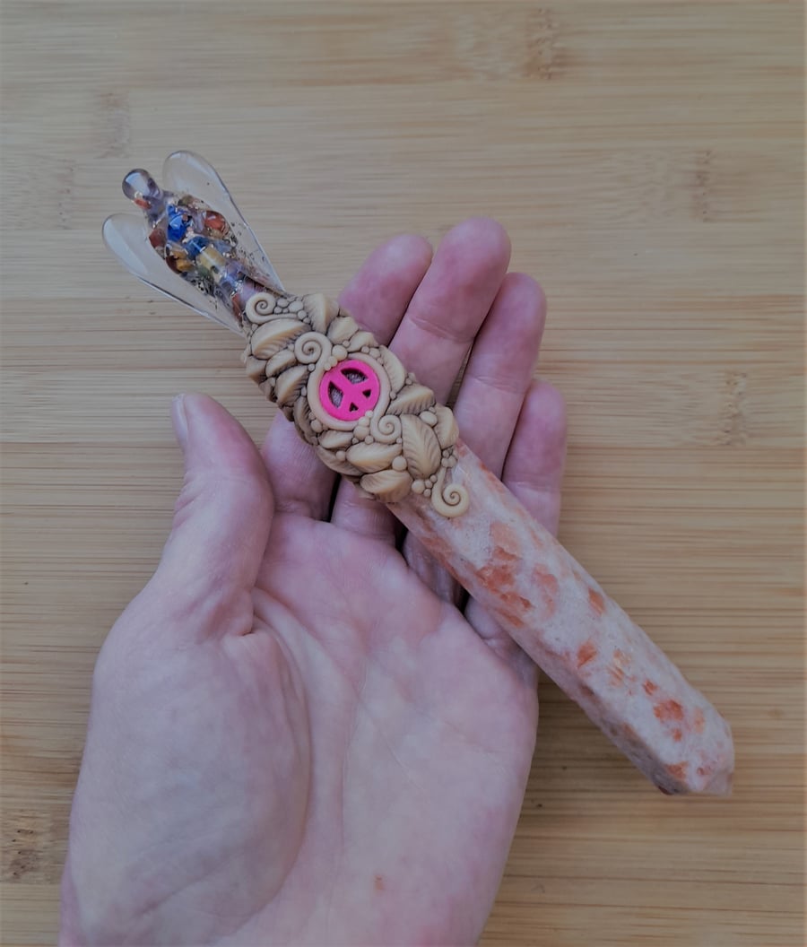 Orgonite Angel with Sunstone and Polymer Clay Wand