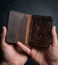Rustic Brown Full Grain Leather Mini Wallet Compact Bifold Handmade Wallet UK - Image 2