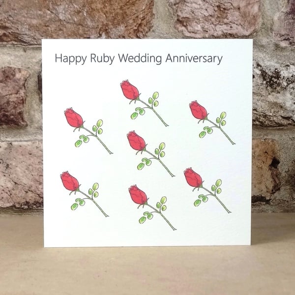 Ruby Wedding Anniversary Rosebuds Card 