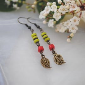 Leaf & chautreuse ruby earrings