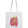 Red Tiger King Cotton Tote Bag featuring a Lucky Red Chinese Tiger