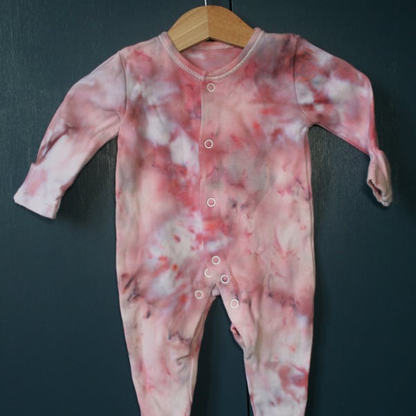 First Size Babygrow in Ice Dyed Pastel Pinks