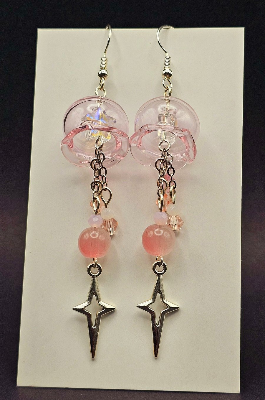 Pink jellyfish earrings, handmade cute dangle drop earrings, glass jellyfish,