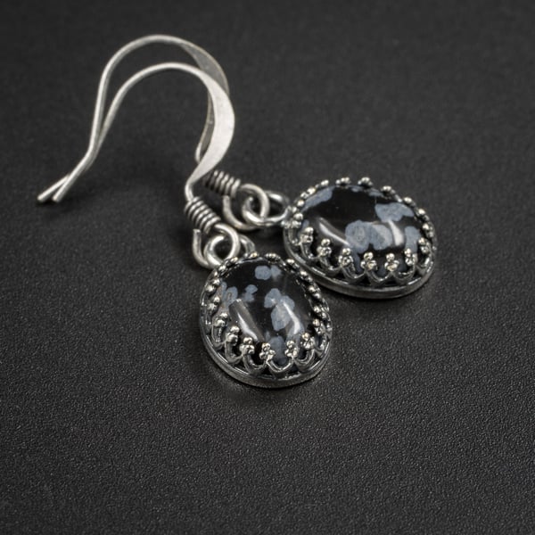 Snowflake obsidian gemstone earrings, Capricorn gift. 