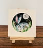 Mounted Circular Resting Hare under Full Moon Whimsical Original Watercolour  - Image 1