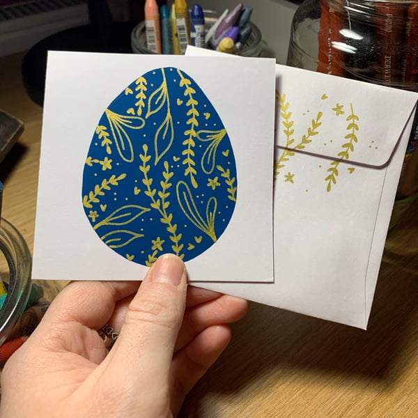 Original Hand Painted Easter Greetings Card Blank Inside 4x4”