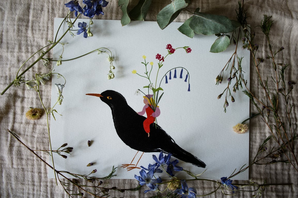 Fairy Art Print Spring Posy Perlino Cotton Paper