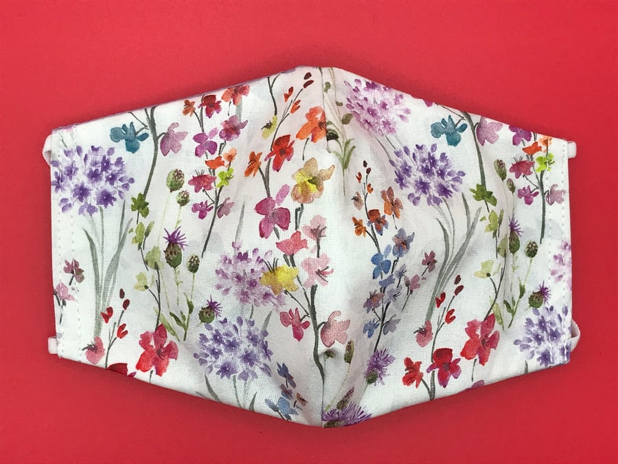 Spring Meadow Triple Layered Face Mask. Double Sided. 100% Cotton Fabric.