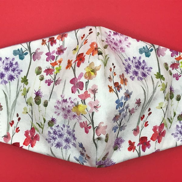 Spring Meadow Triple Layered Face Mask. Double Sided. 100% Cotton Fabric.