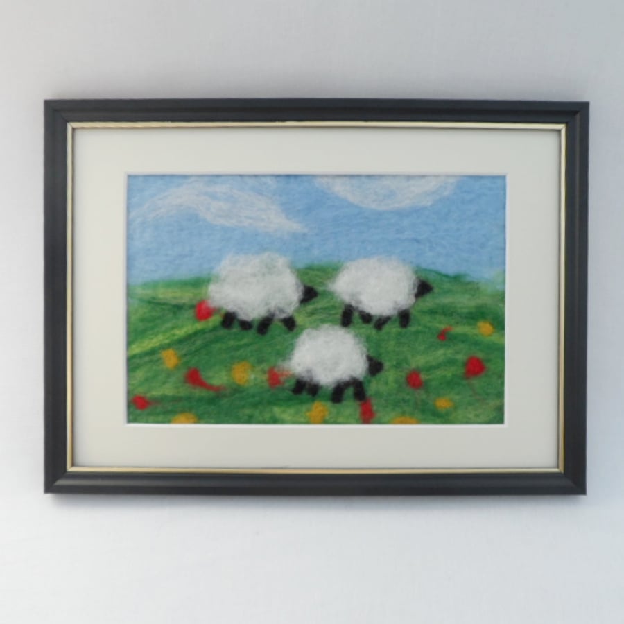 Felted Picture "grazing sheep" - REDUCED