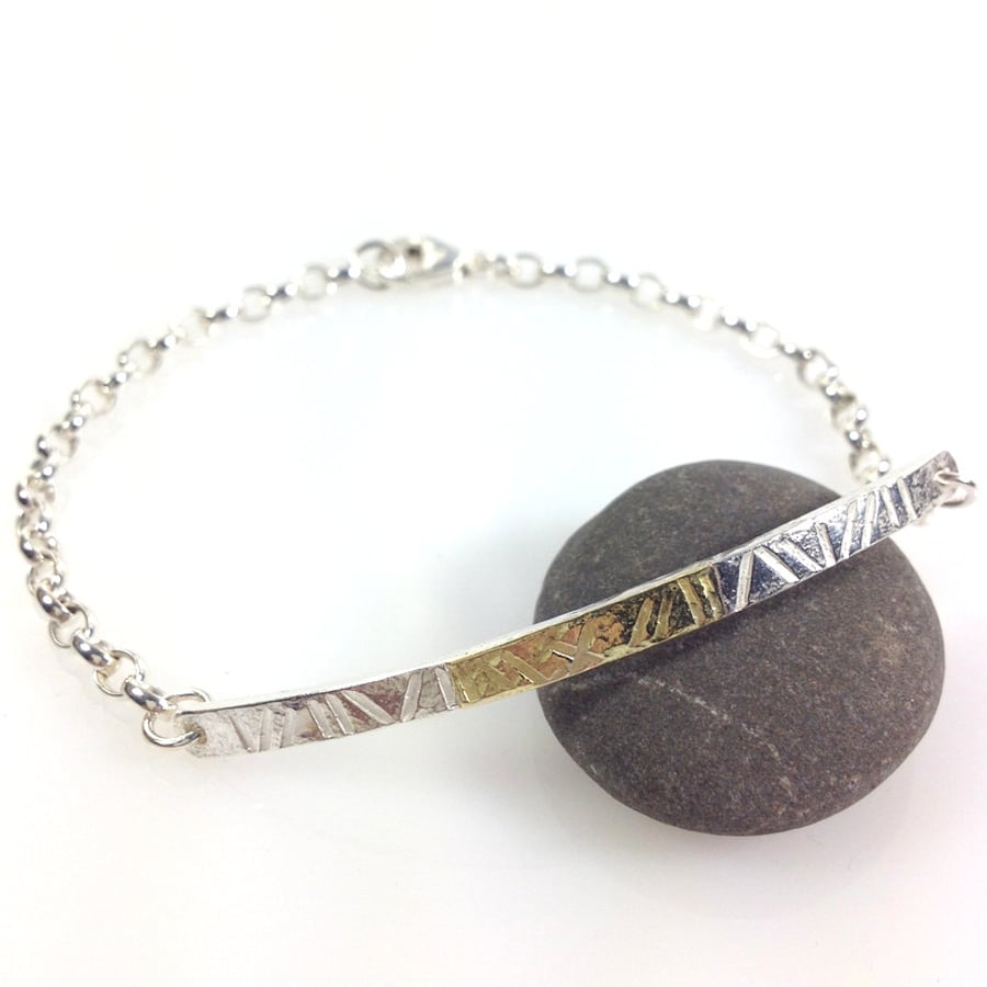 Sterling silver and 18ct gold  bar bracelet, id style 