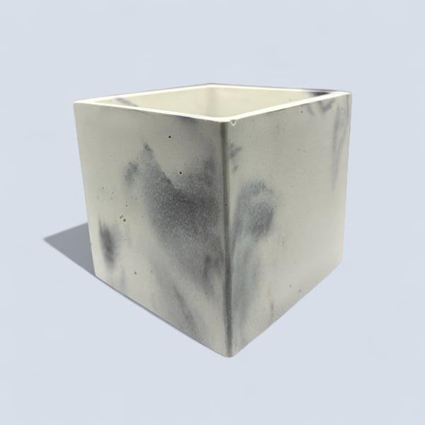 Square Concrete Plant Pot - Neutral White Marbled Planter (cpp5)