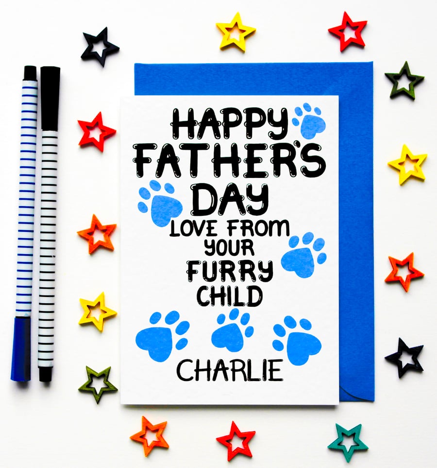 Personalised Fathers Day Card From A Furry Child, Dog, Cat, Pet Owner