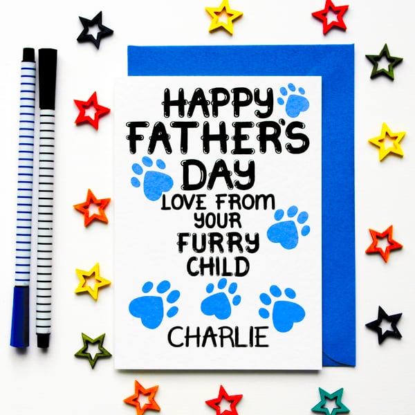 Personalised Fathers Day Card From A Furry Child, Dog, Cat, Pet Owner