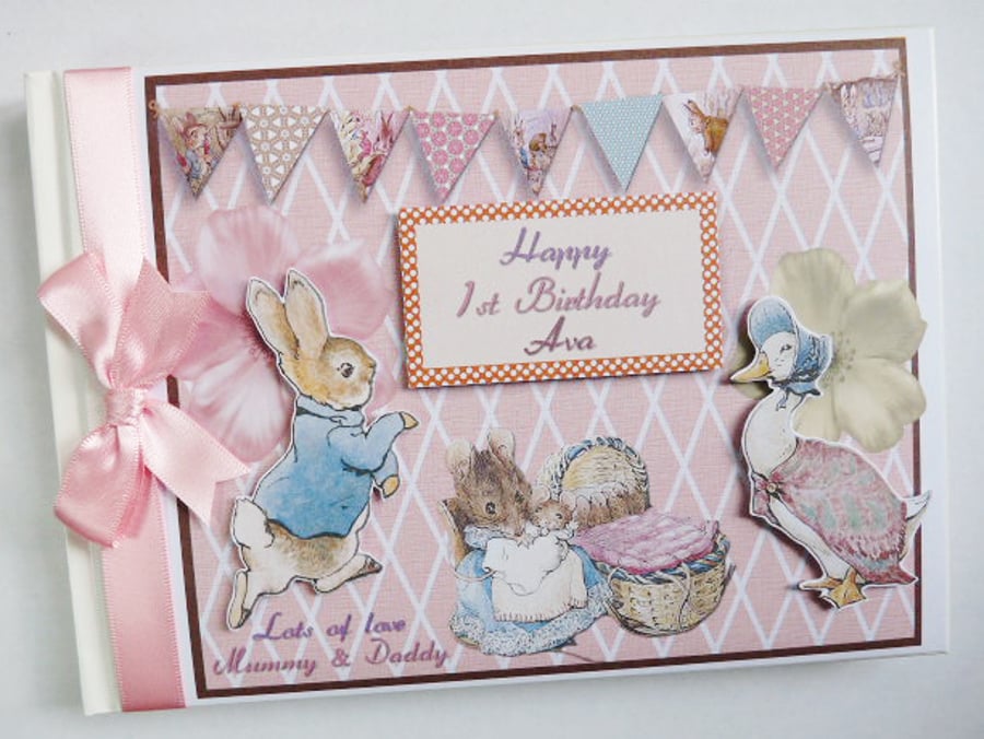 Peter Rabbit girl birthday guest book, peter rabbit baby shower book, gift