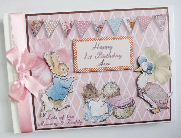  Peter Rabbit girl birthday guest book, peter rabbit baby shower book, gift