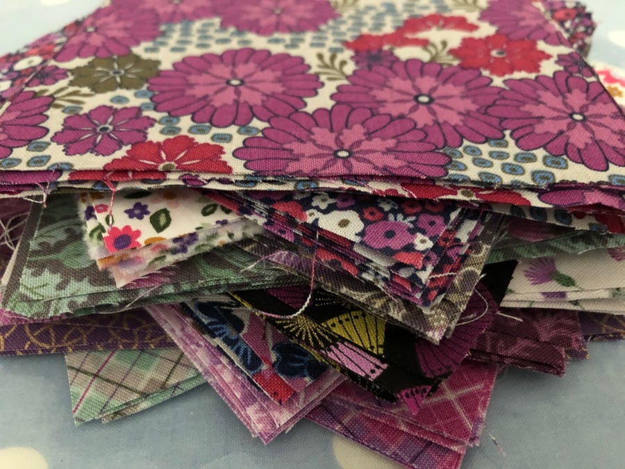 30 x 5” purple cotton fabric squares 