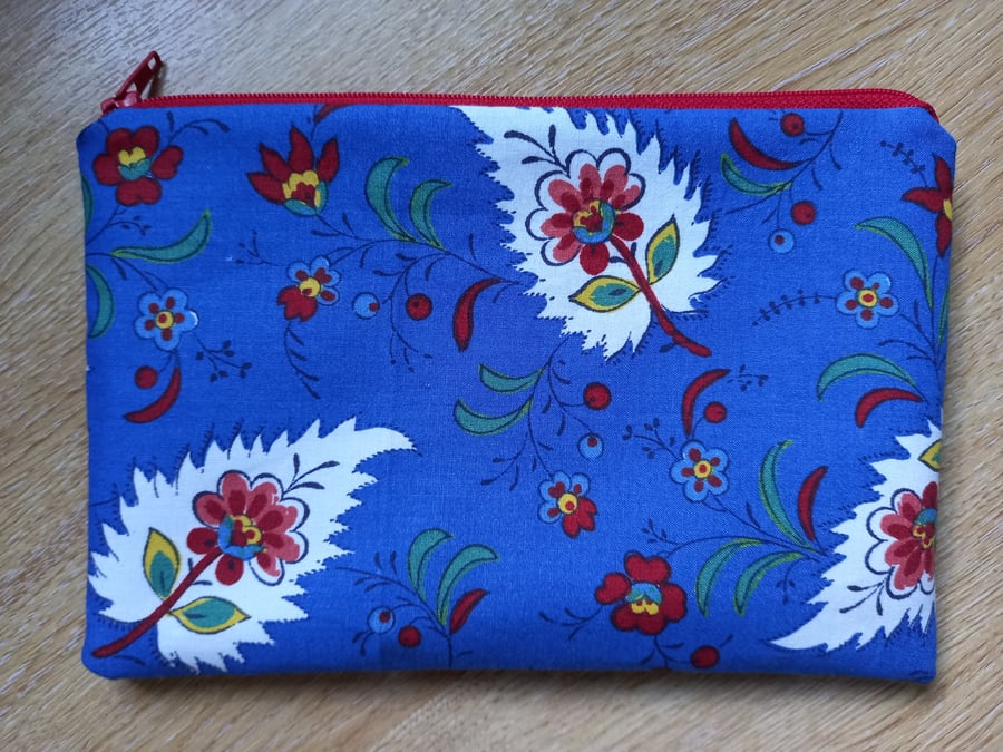 French Cotton Floral Blue Floral Storage pouch - ideal gift  make up bag