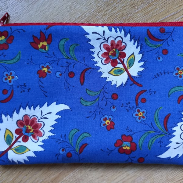 French Cotton Floral Blue Floral Storage pouch - ideal gift  make up bag