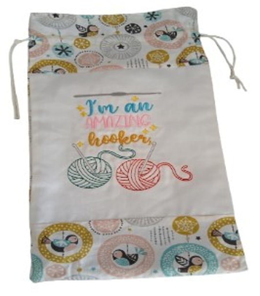 Crochet Project Bag, Wool storage Bag, Drawstring Bag