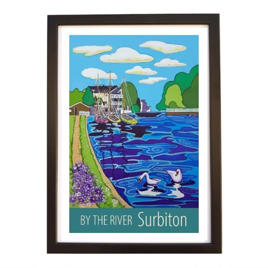 Surbiton by the river travel poster print by Susie West