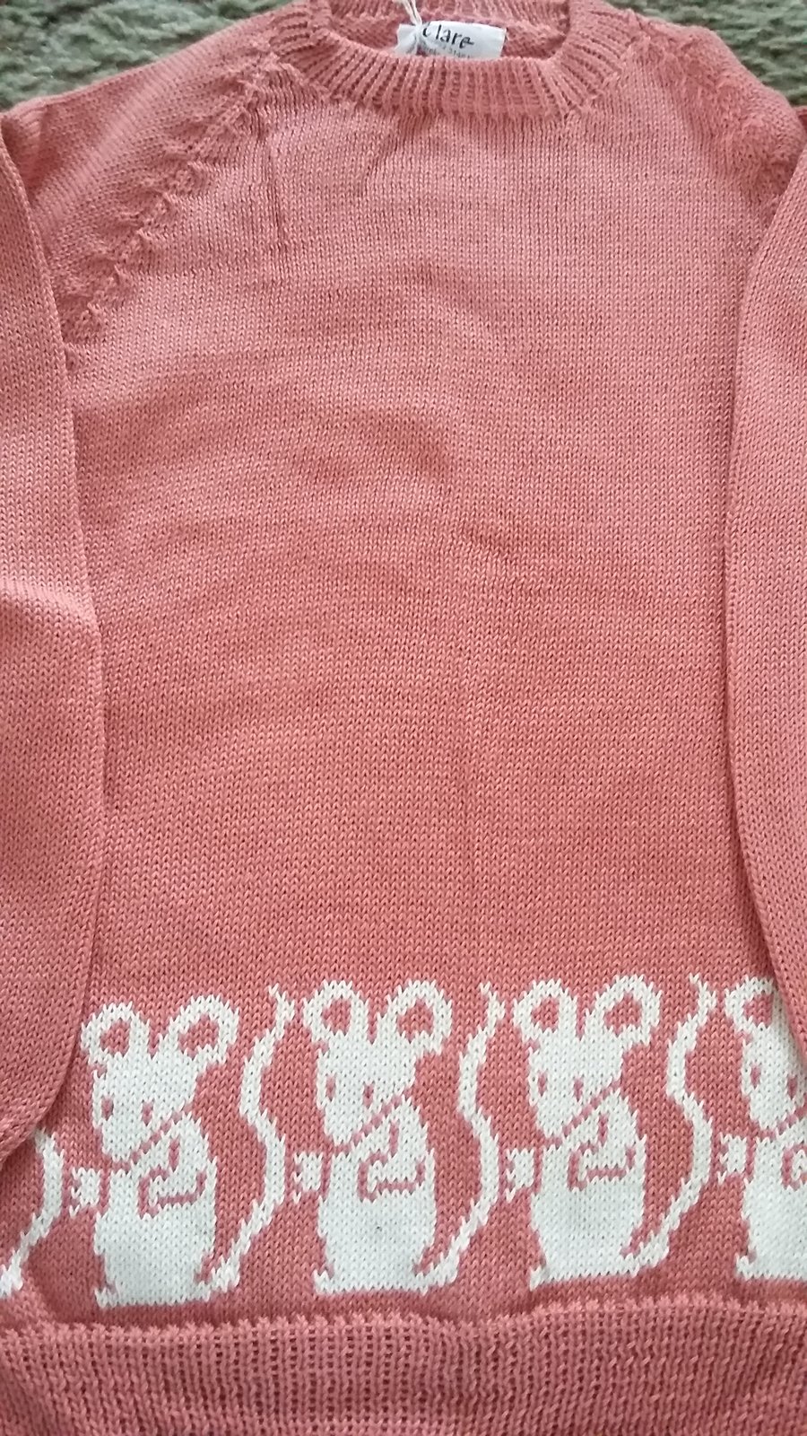 Pink cotton jumper with mice round the bottom 7-8 years, Seconds Sunday 