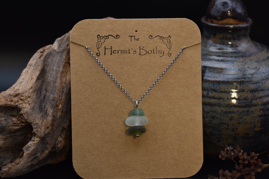 Stacked Sea Glass and Recycled Sterling Silver Necklace, Scottish Sea Glass