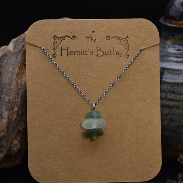 Stacked Sea Glass and Recycled Sterling Silver Necklace, Scottish Sea Glass