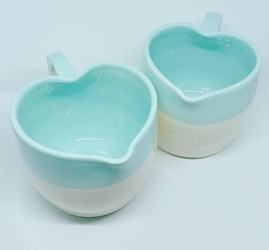 Handmade pottery heart shaped mug turquoise aqua blue glaze - tea coffee cup