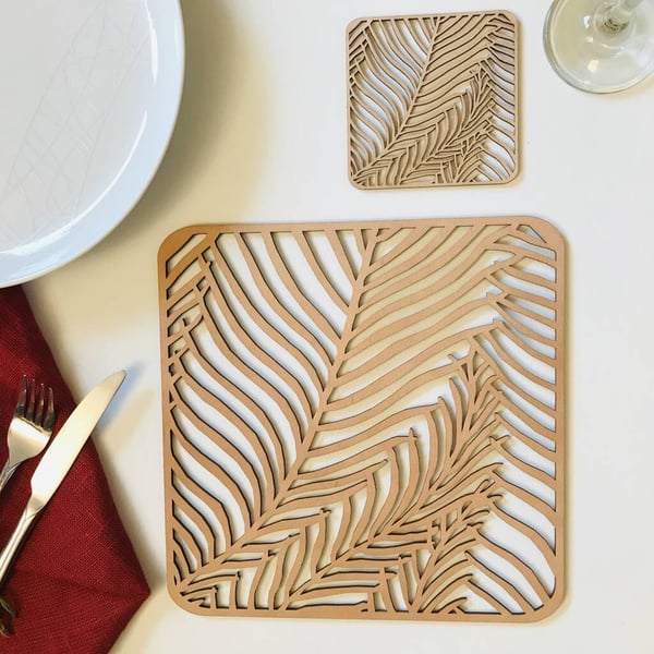 Ferns Wooden Coaster And Placemat Set of 4