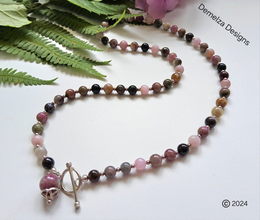 Designer Multicoloured Tourmaline Hand Made Sterling Silver Necklace