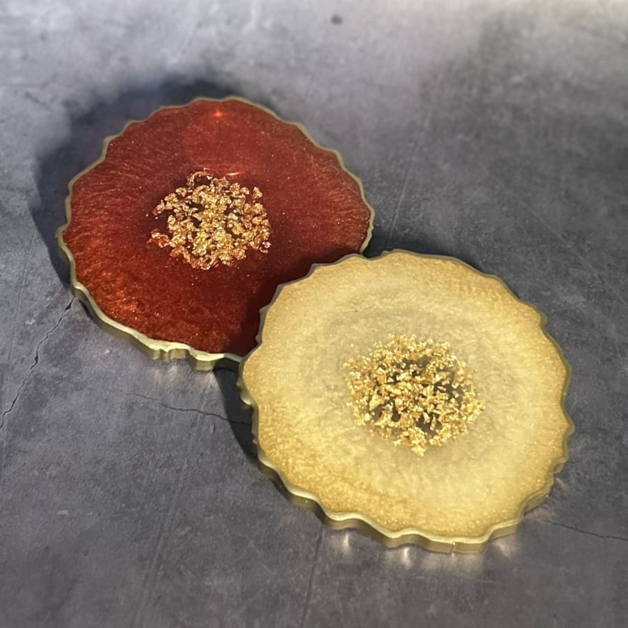 Geode Coaster in Red & Gold Root and Sacral Chakras - Gilded Aura