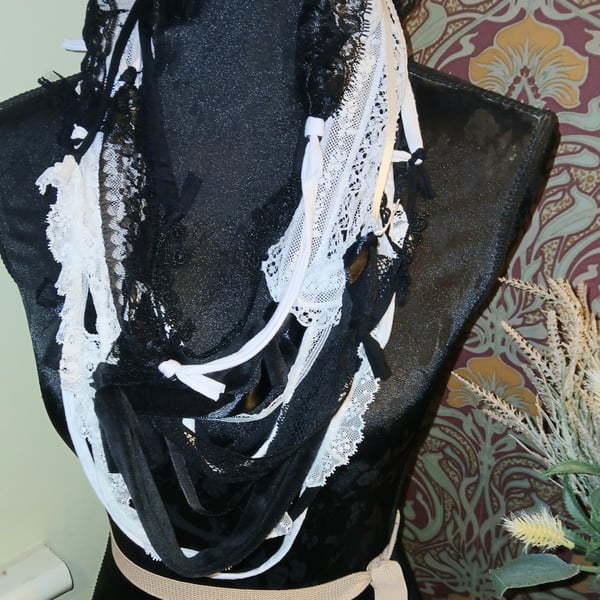 Handmade upcycled Gothic Boho infinity scarf accessory Scissorhands Monochrome